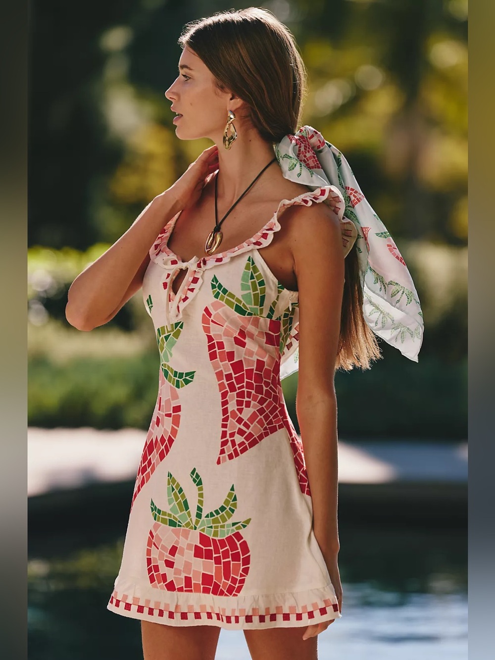 Anthropologie Strawberry Embroidered Open Back Mini Dress